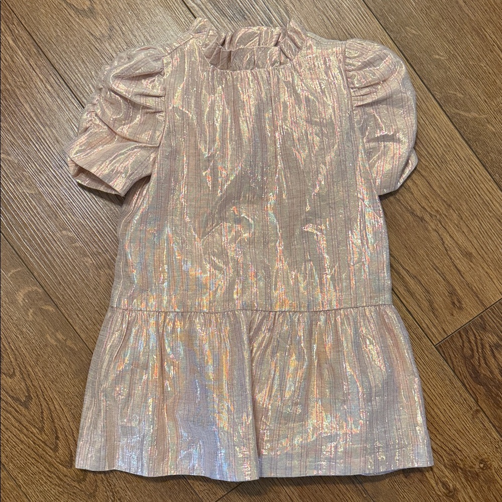 Janie and Jack Pink Iridescent Puff-Sleeve Casual Dress